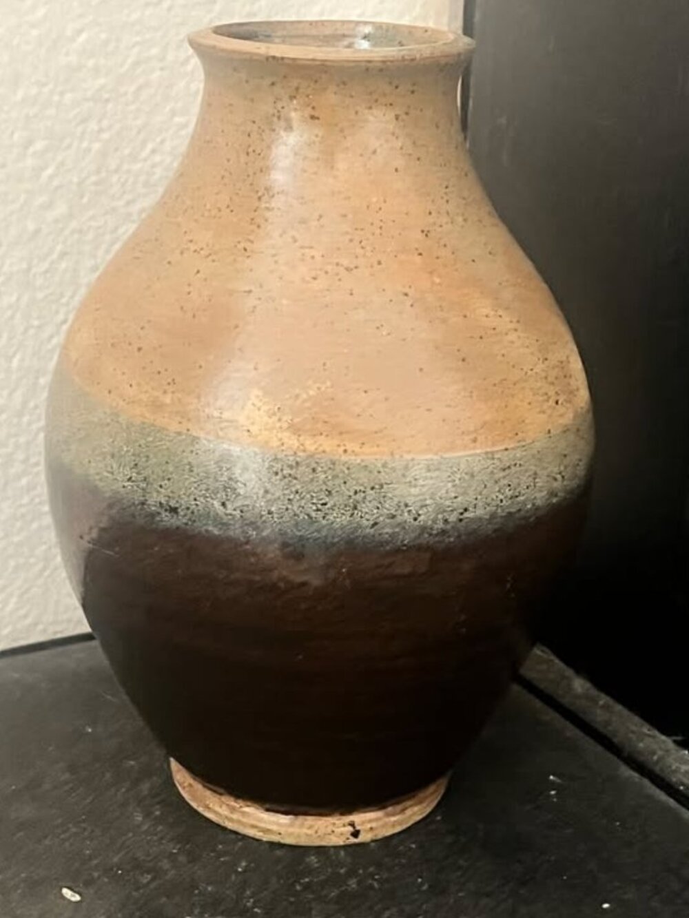 Vintage Studio Art Pottery Stoneware Vase with Brown and Tan Glaze